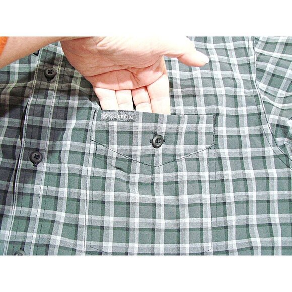 Columbia Mens Gray Black Plaid Checkered Pocketed Button Up Work Dress Shirt XXL - Picture 8 of 10